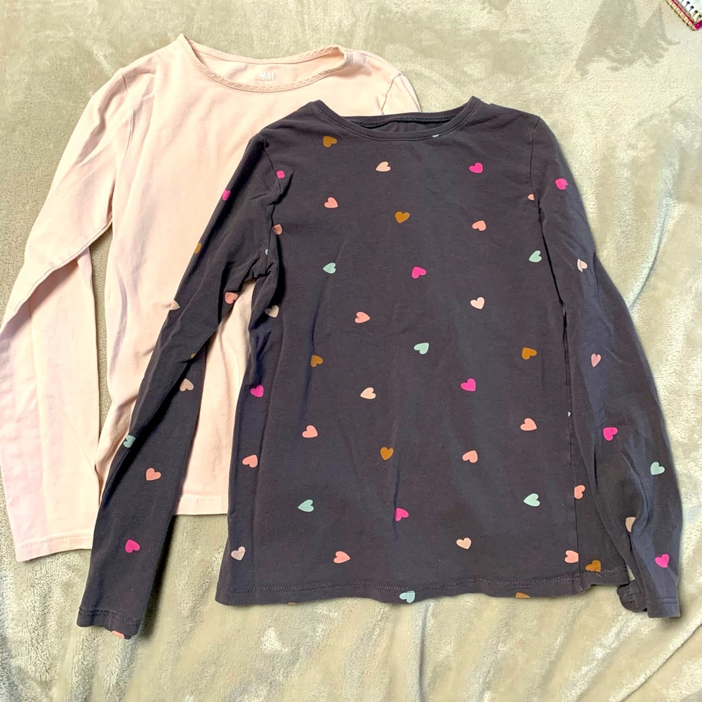 H&M long-sleeve t-shirts pale pink and grey hearts soft shirts tops bundle